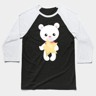 Cute Bear, White Bear, Teddy Bear, Baby Bear, Star Baseball T-Shirt